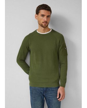 S.oliver Longpullover Strickpullover Strukturierter Raglanpullover Aus Baumwolle Mit Ärmeltasche - Grün