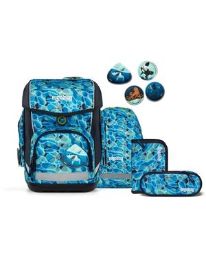 ergobag Schulranzen Cubo (5tlg., inkl. Sportbeutel, Federmä, Schlampermäppchen und Kletties) - Blau