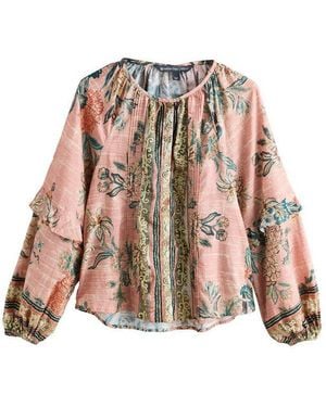 Next Langarmbluse Bluse Mit Knopfleiste Und Volumenärmeln (1-Tlg) - Pink