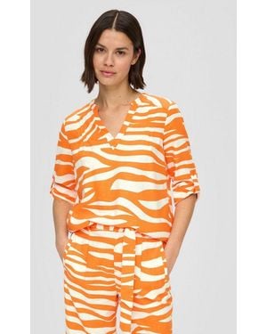 S.oliver Kurzarmbluse Bluse Tunikabluse Aus Leinenmix - Orange