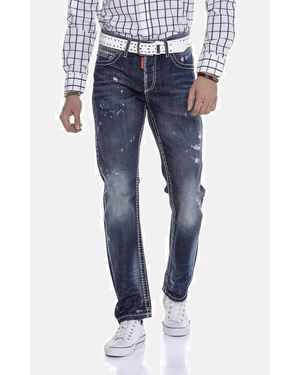 Cipo & Baxx Regular-fit- DENIM bequeme Jeans mit stylischen Used-Elementen, CD606 - Blau