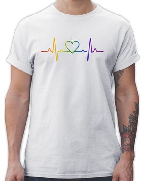 Shirtracer T-Shirt Herzschlag Regenbogen Pride LGBT Kleidung - Grau