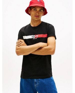 Tommy Hilfiger T-Shirt Tjm Regular Fit Signature Stripe Mit Label-Print - Schwarz