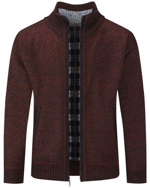 Allthemen Cardigan Gefütterte Strickjacke Grobstrick Pullover Warm Übergangsjacke Winter - Braun