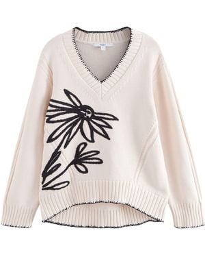 Next Pullover mit V-Ausschnitt aus 100 % Baumwolle (1-tlg) - Weiß