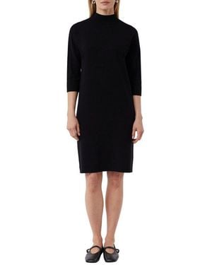 Comma, Strickkleid Mit Überschnittenen Schultern - Schwarz