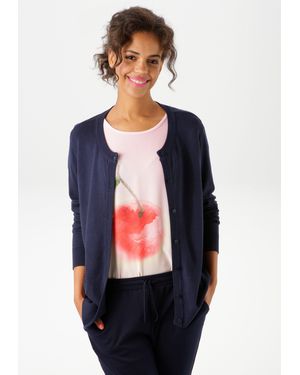 Aniston CASUAL Strickjacke mit Rundhals-Ausschnitt - Blau