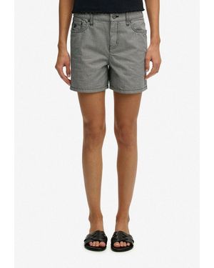 Superdry Jeanshotpants Mid Rise Stripe Short Slim Fit, Aus Baumwolle, Ca. Mitte Oberschenkel Lang, Mit 1-Knopf-Form - Grau