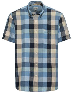 Camel Active Kurzarmhemd Karohemd aus Leinenmix - Blau