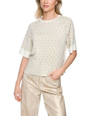 Marc Cain Rundhalspullover Golden Hour Premium Damenmode Aus Jacquard, Besticht Durch Sein Edles Chain-Logo-Muster - Natur