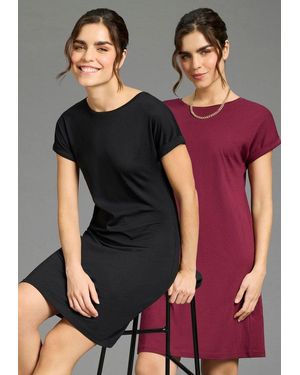 Flashlights Shirtkleid (2Er-Pack) Aus Single Jersey, Figurumspielende Passform, Perfektes Basic, Sparset - Schwarz