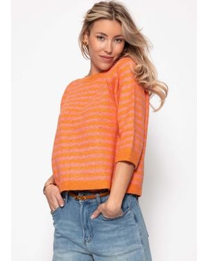 SassyClassy Strickpullover Gestreiftes Strickoberteil - Orange