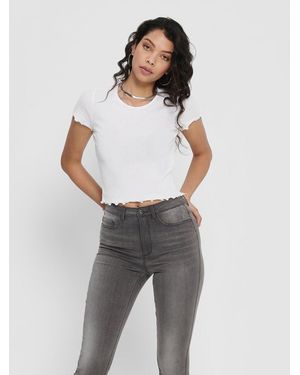 ONLY T-Shirt Gerippt Cropped Kurzes Rundhals Bauchfrei (1-tlg) ONLEMMA /S SHORT TOP NOOS JRS - Weiß