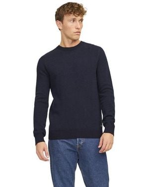 Jack & Jones Strickpullover Jjeglobe Knit Crew Neck Aus Baumwolle - Blau