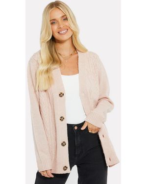 Threadbare Strickjacke THB Tanzanite Cable Button Up Cardigan Black (1-tlg) mit Knöpfen - Weiß