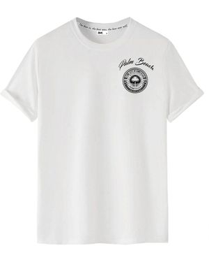 Rmk T- Shirt Basic Rundhals mit Bedruckung Palme Palm Beach aus Baumwolle - Weiß