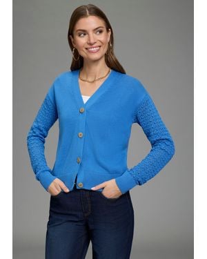 Laura Scott Strickjacke mit femininen Ajourärmeln und V-Ausschnitt - Blau