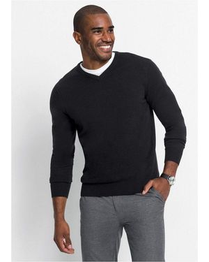 bonprix Strickpullover Aus Feinstrickmaterial, Mit V-Ausschnitt, Regular Fit - Blau