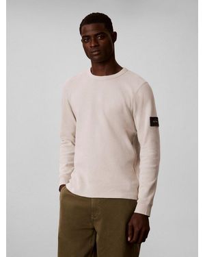 Calvin Klein Langarmshirt Waffle Badge Crewneck Tee Regular Fit, Badge, Rundhalsausschnitt - Natur