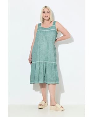 Ulla Popken Midikleid Jerseykleid cold dyed A-Linie Rundhals ärmellos - Blau