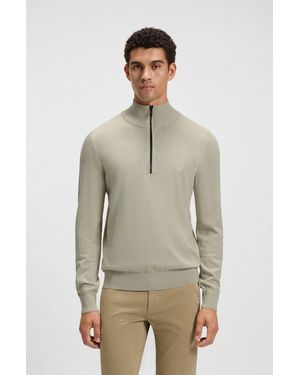 BOSS Rollkragenpullover Kanobix Half Zip Cotton Cashmere Regular Fit, Stehkragen Mit Reißverschluss, Ton-In-Ton Logo - Natur