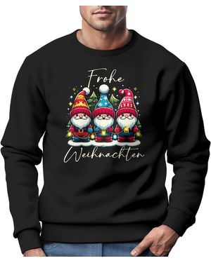 MoonWorks Sweatshirt Weihnachtspullover Wichtel Aufdruck Frohe - Schwarz