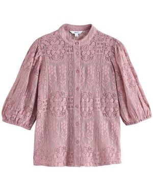 Next Spitzenbluse Kurzärmelige Bluse Mit Spitzendetails (1-Tlg) - Pink