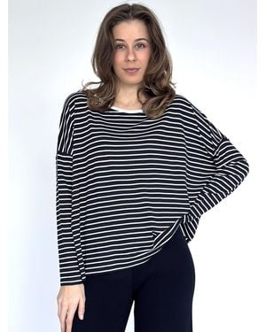 Zuckerwatte Langarmshirt mit Streifen, locker geschnitten, aus Viskose Stretch - Blau