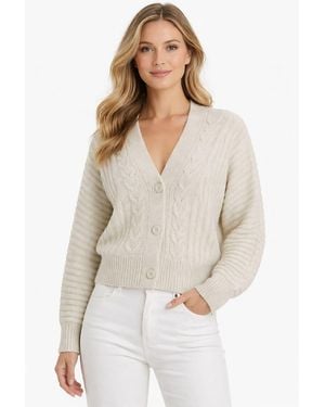 Yaya Strick-Cardigan mit Zopfmuster - Weiß
