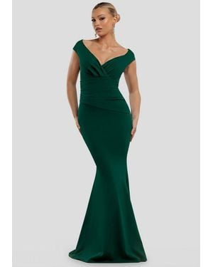 Goddiva Maxikleid Bardot Pleated Maxi Dress Langes Kleid - Grün