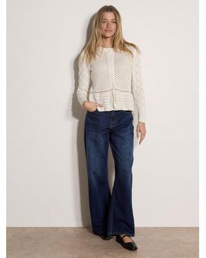 Apricot Cardigan Strickjacke Mit Peplum-Saum Mit Häkelverzierung - Blau