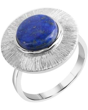 Zeeme Fingerring Silber 925 Rhodiniert Glanz/Matt Mit Echtem Lapis 10Mm - Schwarz