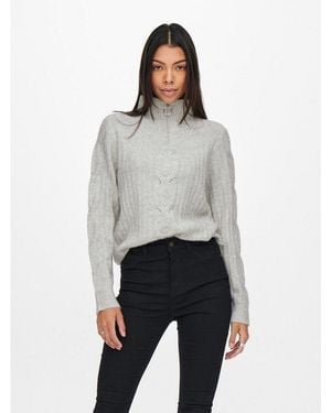 Jdy Stehkragenpullover Andrea L/S Zip Cable Pullove Knt Noos Materialmix - Grau