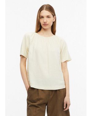 S.oliver Kurzarmbluse Bluse Leinenmixbluse Mit Schleifendetail Am Rücken - Weiß