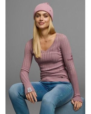 Kangaroos V-Ausschnitt-Pullover Hüftlange Schnittform, Mit Rippstrick, Figurbetonte Passform - Mehrfarbig