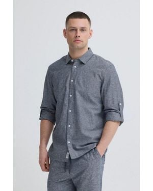 Blend Langarmhemd Bhaban Shirt Pp Noos Mit Normalem Hemdkragen, Regular Fit, Mit Leinen - Blau