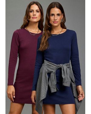 Flashlights Shirtkleid Basic-Schnitt Mit Rundhals Und Langen Ärmeln (Packung, 2-Er Pack) Aus Weichem Interlock-Stoff, Figurnaher Schnitt - Blau