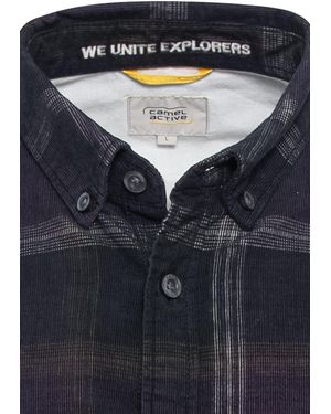 Camel Active Langarmhemd Karohemd aus gebrochenem Baumwollcord - Blau