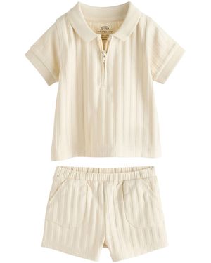 Next T-Shirt & Baby Polo-Oberteil und Shorts im Set (2-tlg) - Natur