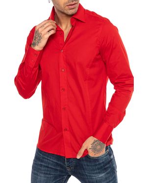 Redbridge Langarmhemd in Slim Fit – Kentkragen, Unifarben, Eleganter & Zeitloser Look - Rot
