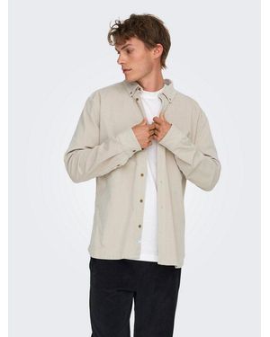 Only & Sons Langarmhemd Onsmichael 18W Reg Cord Stretch Ls Noos Baumwollmischung, Regular Fit, Cord - Weiß