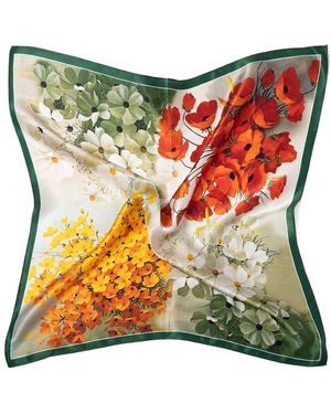 MayTree Seidentuch vier Jahreszeiten 53x53cm grün orange rot, Nickituch, Bandana-Schal