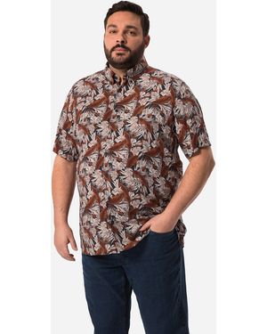 Men Plus Plus Kurzarmhemd Men+ Hemd Bauchfit Halbarm Buttondown-Kragen - Rot