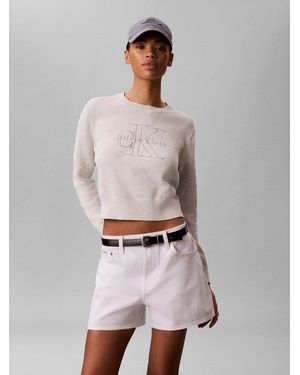 Calvin Klein Strickpullover Feinstrick, Reine Baumwolle, Stickerei - Grau