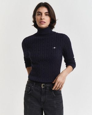 GANT Rollkragenpullover Stretch Cotton Cable Turtleneck Mit Zopfmuster - Blau