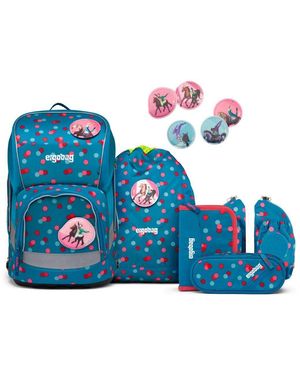 ergobag Wide (6tlg., Schulranzen, Sportbeutel, Schlamperrolle, Federmäppchen, Seitentaschen) - Blau