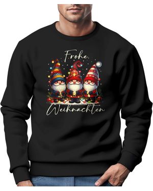 MoonWorks Sweatshirt Weihnachtspullover Wichtel Aufdruck Frohe - Schwarz