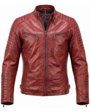 Md'M Bikerjacke Herren Lamm Nappa Lederjacke Leichte Sommer Biker Lederjacke - Rot