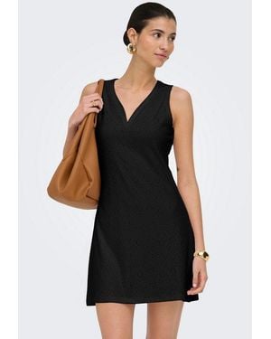 ONLY Spitzenkleid Onlsmilla S/L V-Neck Dress Jrs Materialmix, Regular Fit, V-Ausschnitt - Schwarz