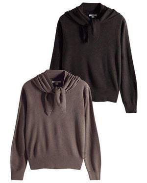 The Set Rundhalspullover Rundhalspullover Mit Schaldetail, 2Er-Pack (2-Tlg) - Braun